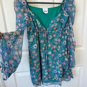 Floral Mini Dress with Bell Sleeves